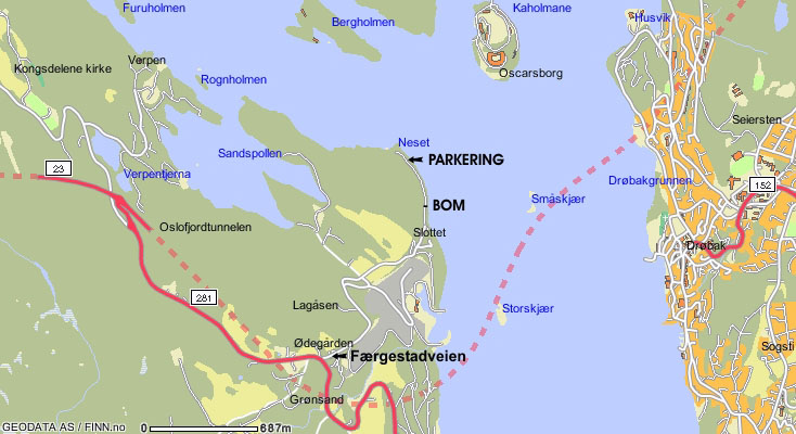 Kart over Neset på Hurum - Oscarsborg - Drøbak.